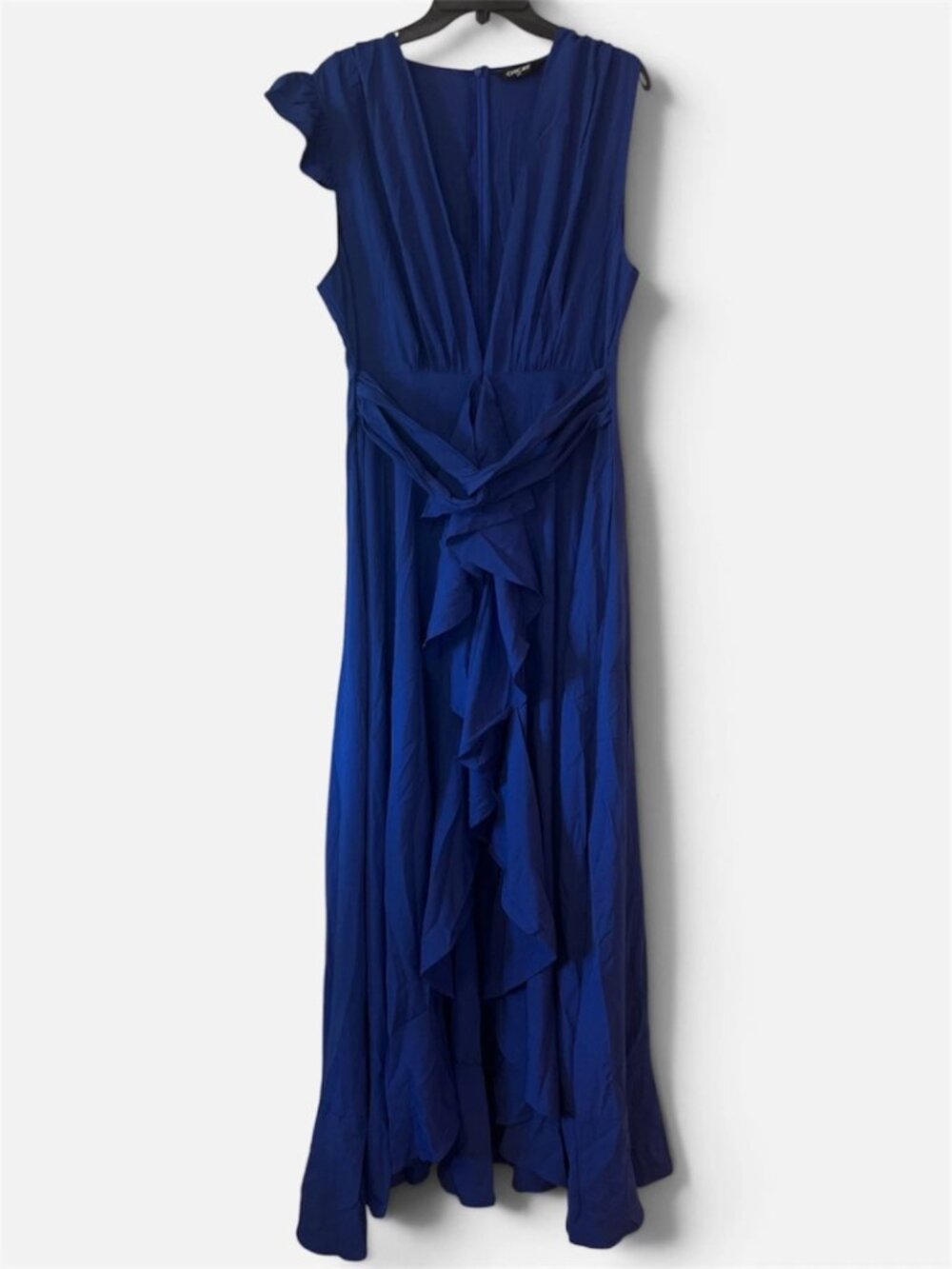 ChicMe Royal Blue V-Neck Ruffle Sleeve Tie Waist High Low Maxi Dress